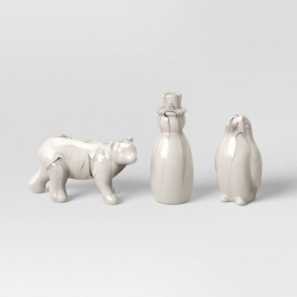 Target Wondershop 3pc Marbled Ceramic Penguin/Bear/Snowman Christmas Figure Set - Picture 1 of 6